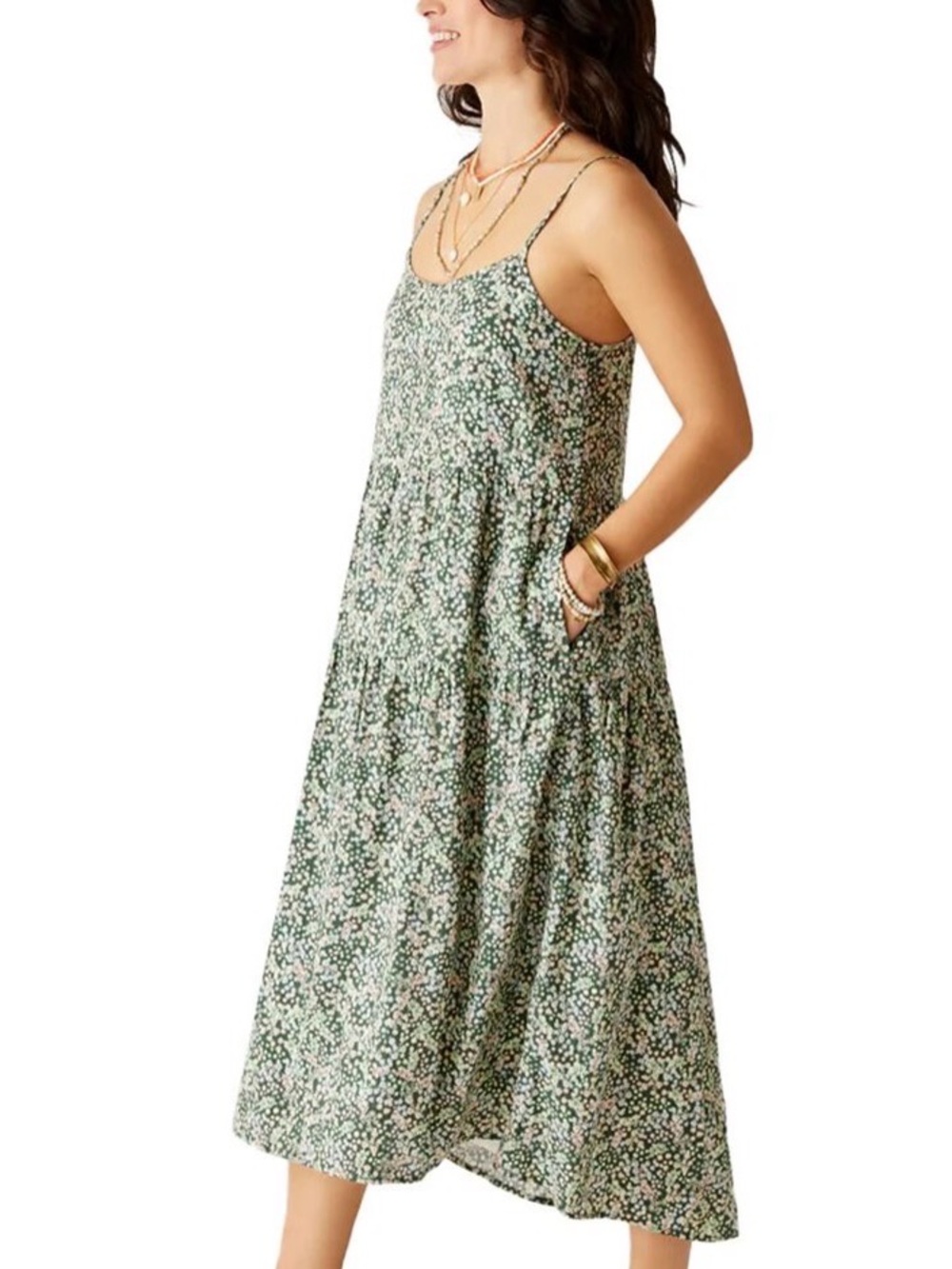 Carve Designs Green Floral Jacey Textured Midi Dress with Spaghetti Straps